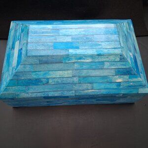 Handmade Indian Bone Inlay Library Box - Cerulean to Turquoise Gradient Decor